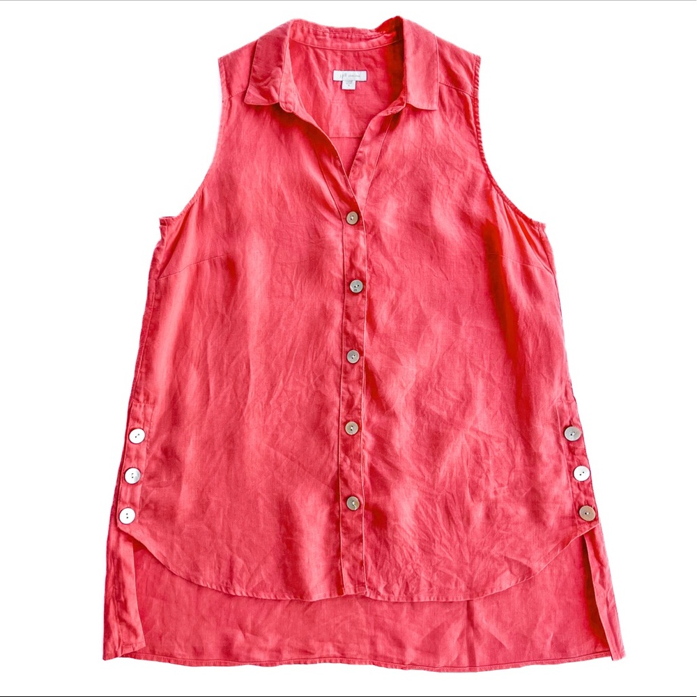 J.Jill Love Linen Coral Lagenlook sleeveless blouse with hi-lo hem